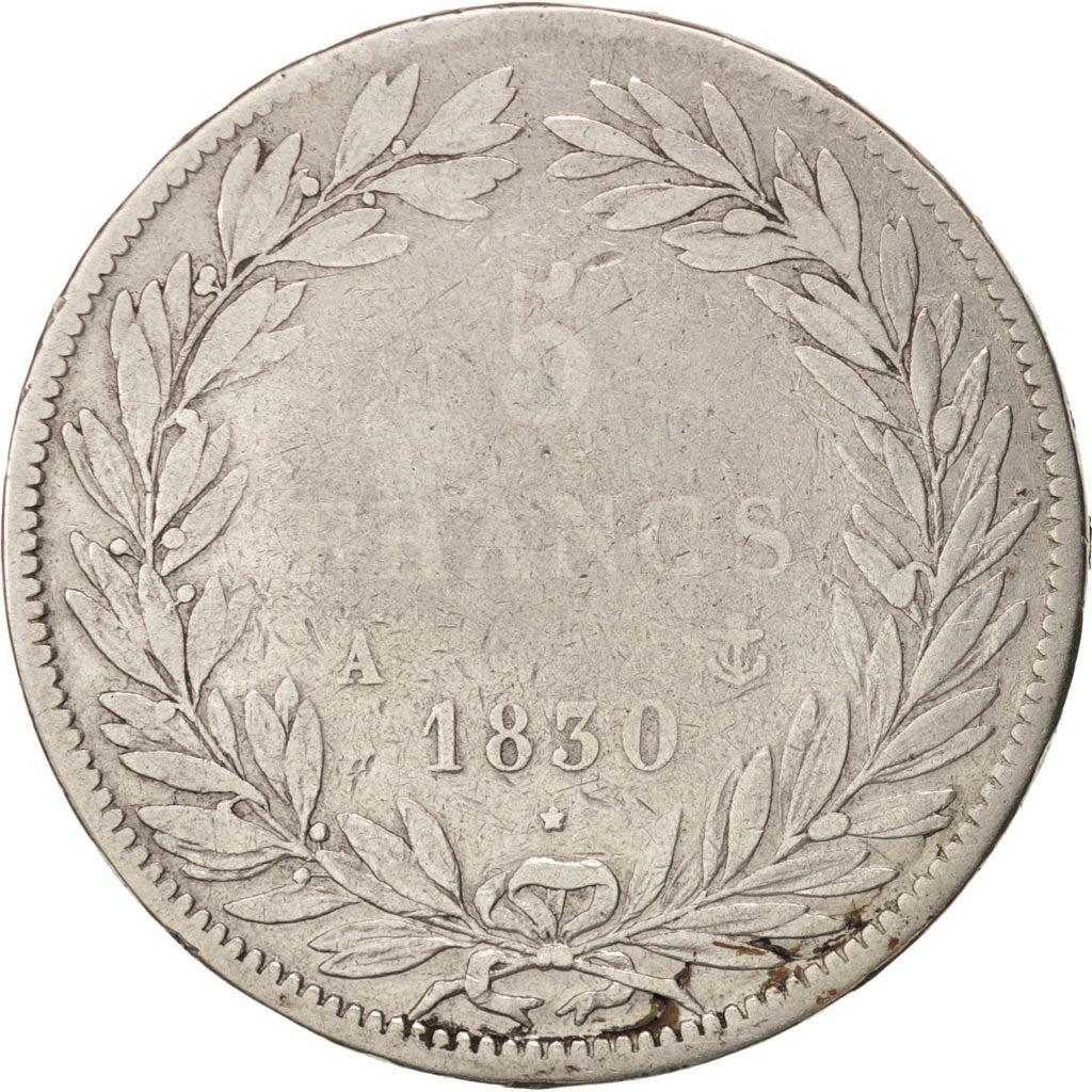 France, Louis-Philippe, 5 Francs, 1830, Paris, VG(8-10), Silver, KM:735.1