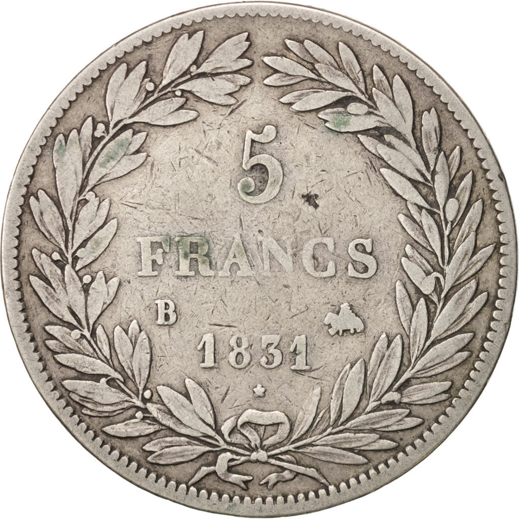 France, Louis-Philippe, 5 Francs, 1831, Rouen, VF(20-25), Silver, KM:735.2