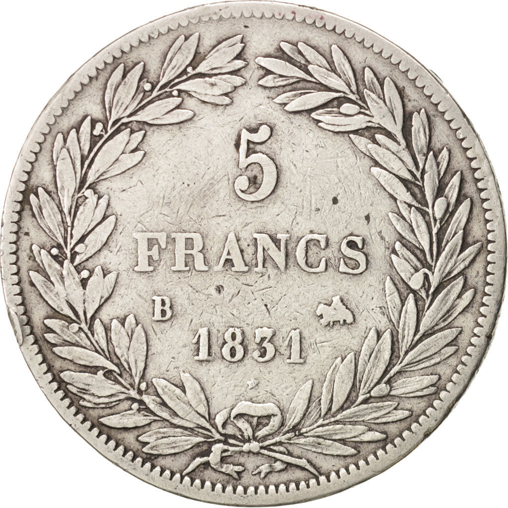 Münze, Frankreich, Louis-Philippe, 5 Francs, 1831, Rouen, S, Silber, KM:736.2