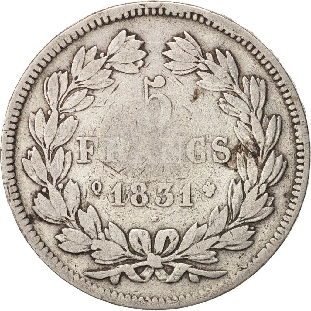 Moneda, Francia, Louis-Philippe, 5 Francs, 1831, Perpignan, BC, Plata