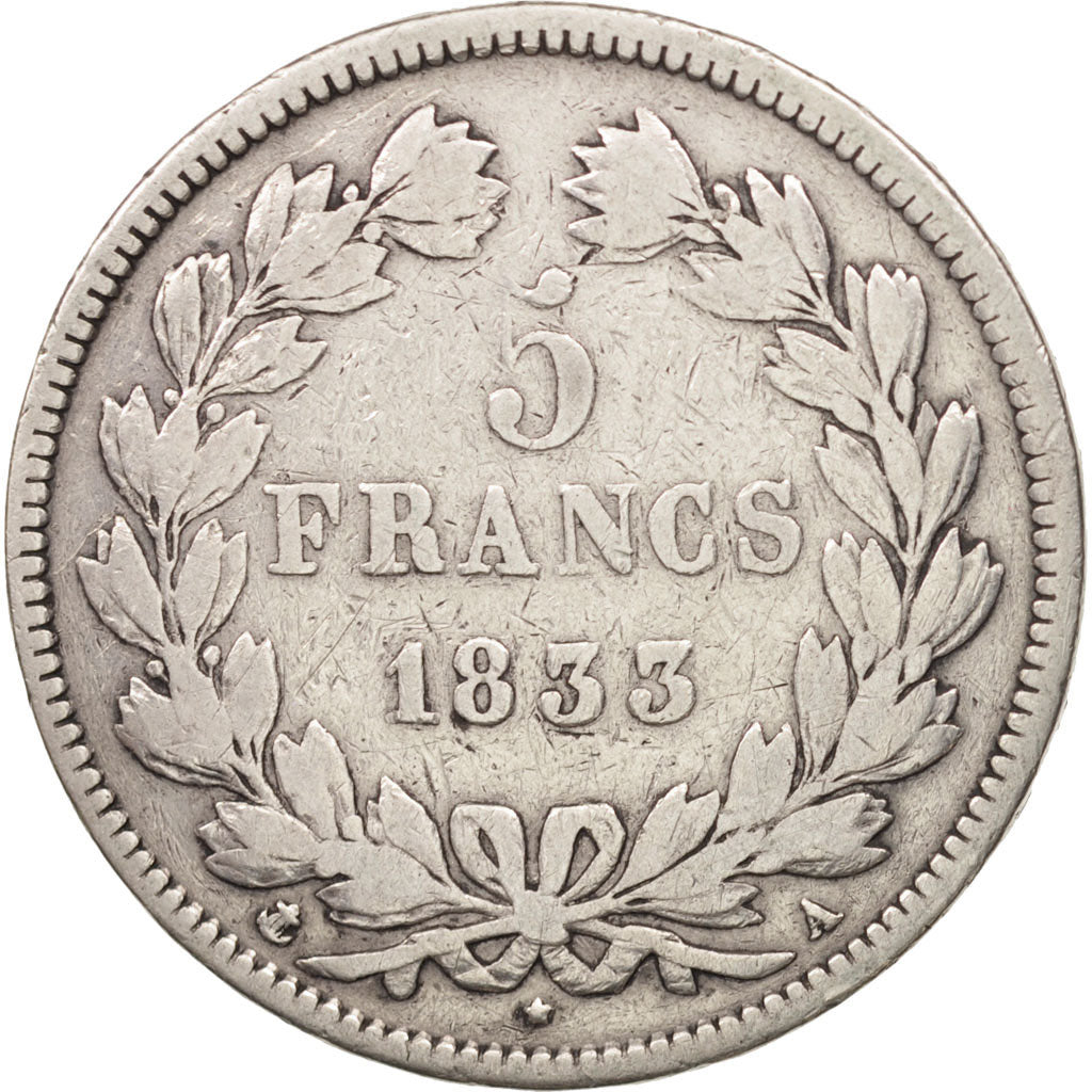 France, Louis-Philippe, 5 Francs, 1833, Paris, VF(20-25), Silver, KM:749.1