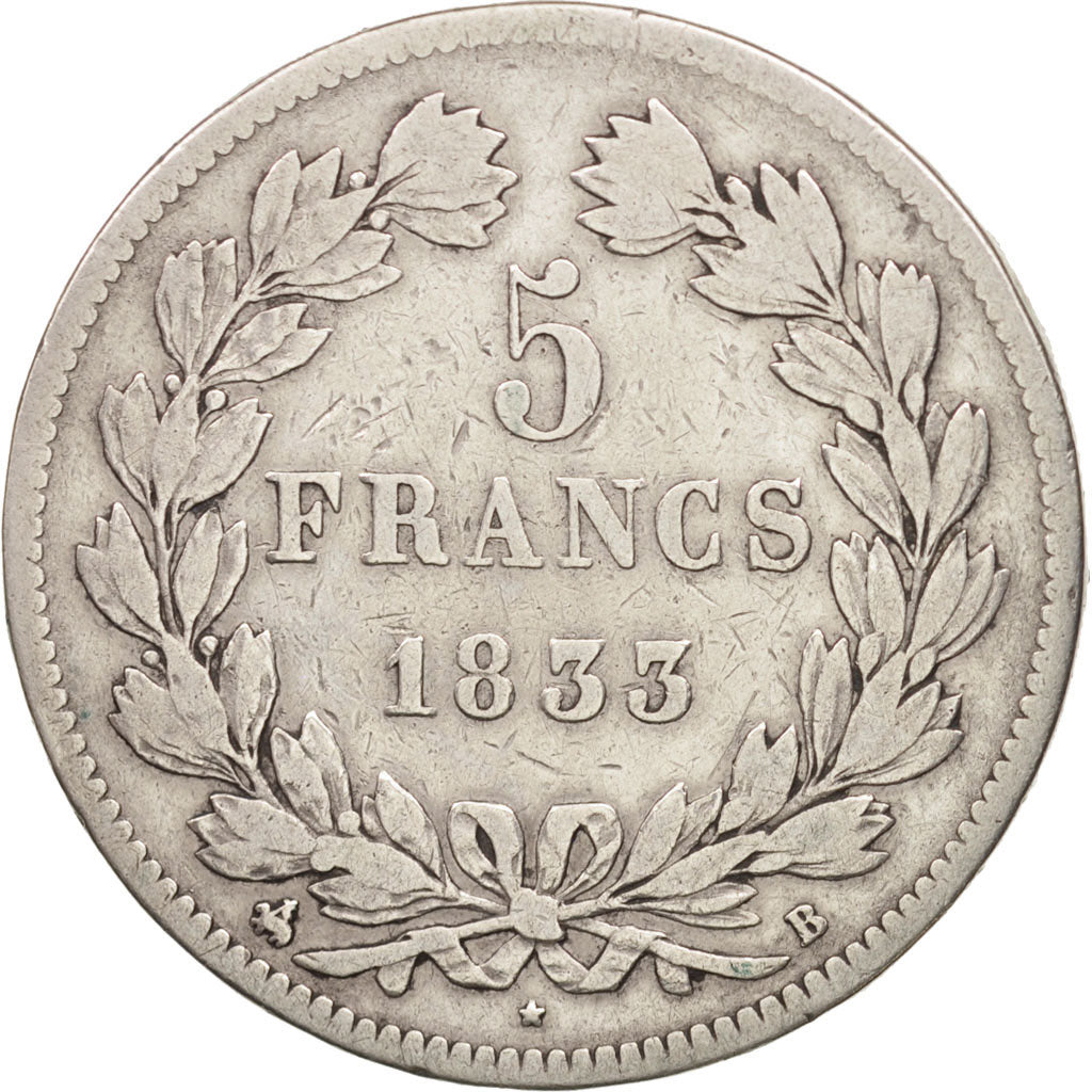 France, Louis-Philippe, 5 Francs, 1833, Rouen, VF(20-25), Silver, KM:749.2