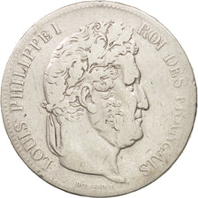 Francia, Louis-Philippe, 5 Francs, 1835, Paris, BC+, Plata, KM:749.1