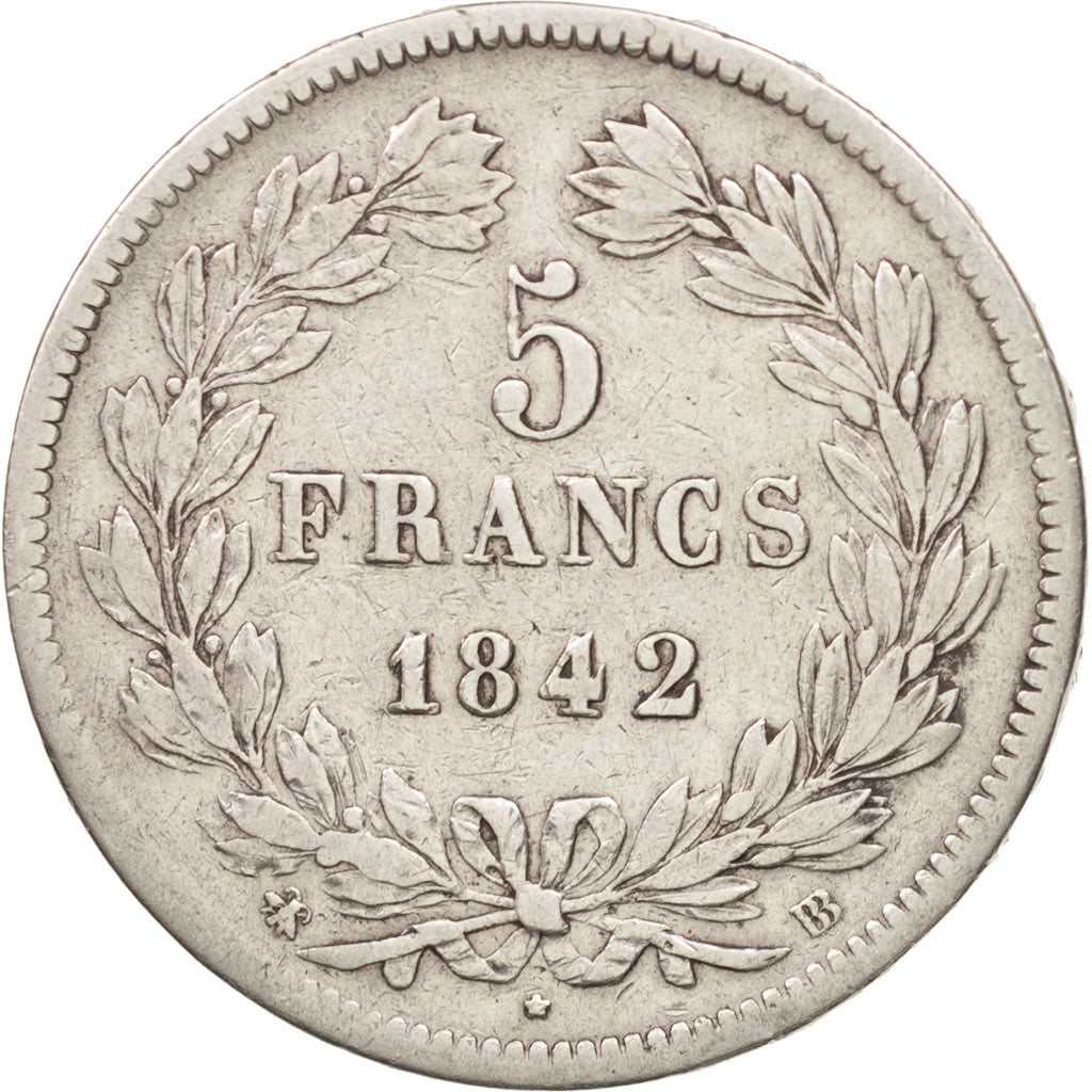 France, Louis-Philippe, 5 Francs, 1842, Strasbourg, VF(20-25), Silver, KM:749.3