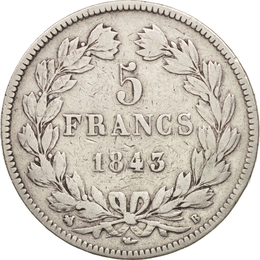 Münze, Frankreich, Louis-Philippe, 5 Francs, 1843, Rouen, S, Silber, KM:749.2