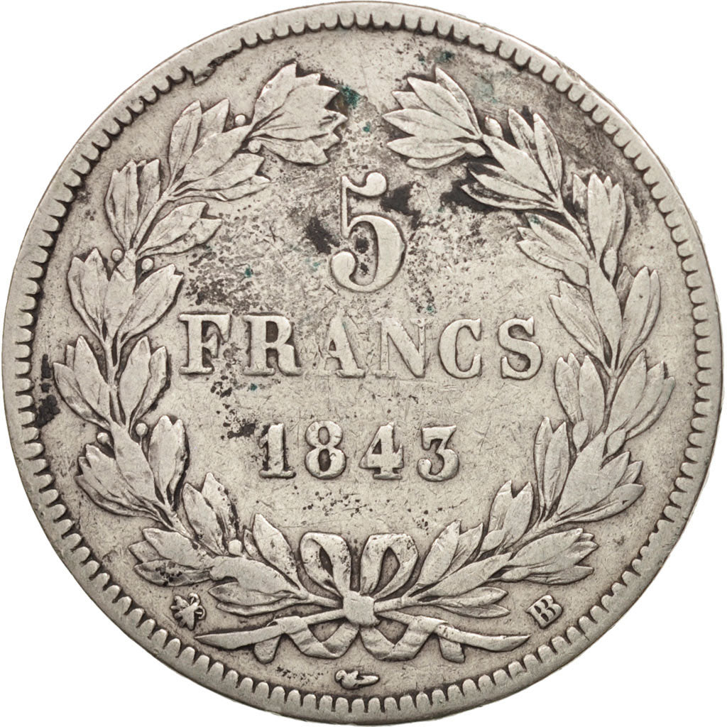 Monnaie, France, Louis-Philippe, 5 Francs, 1843, Strasbourg, TB, Argent