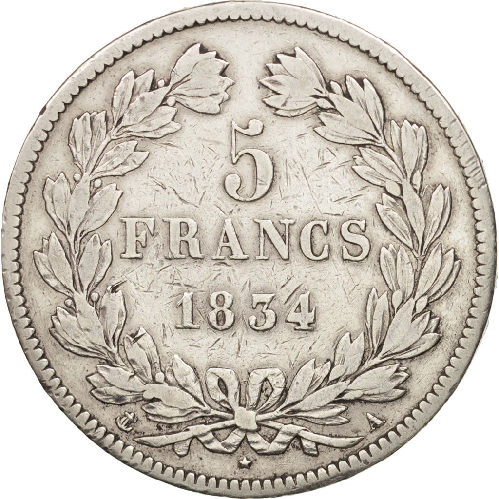 France, Louis-Philippe, 5 Francs, 1834, Paris, VF(30-35), Silver, KM:749.1