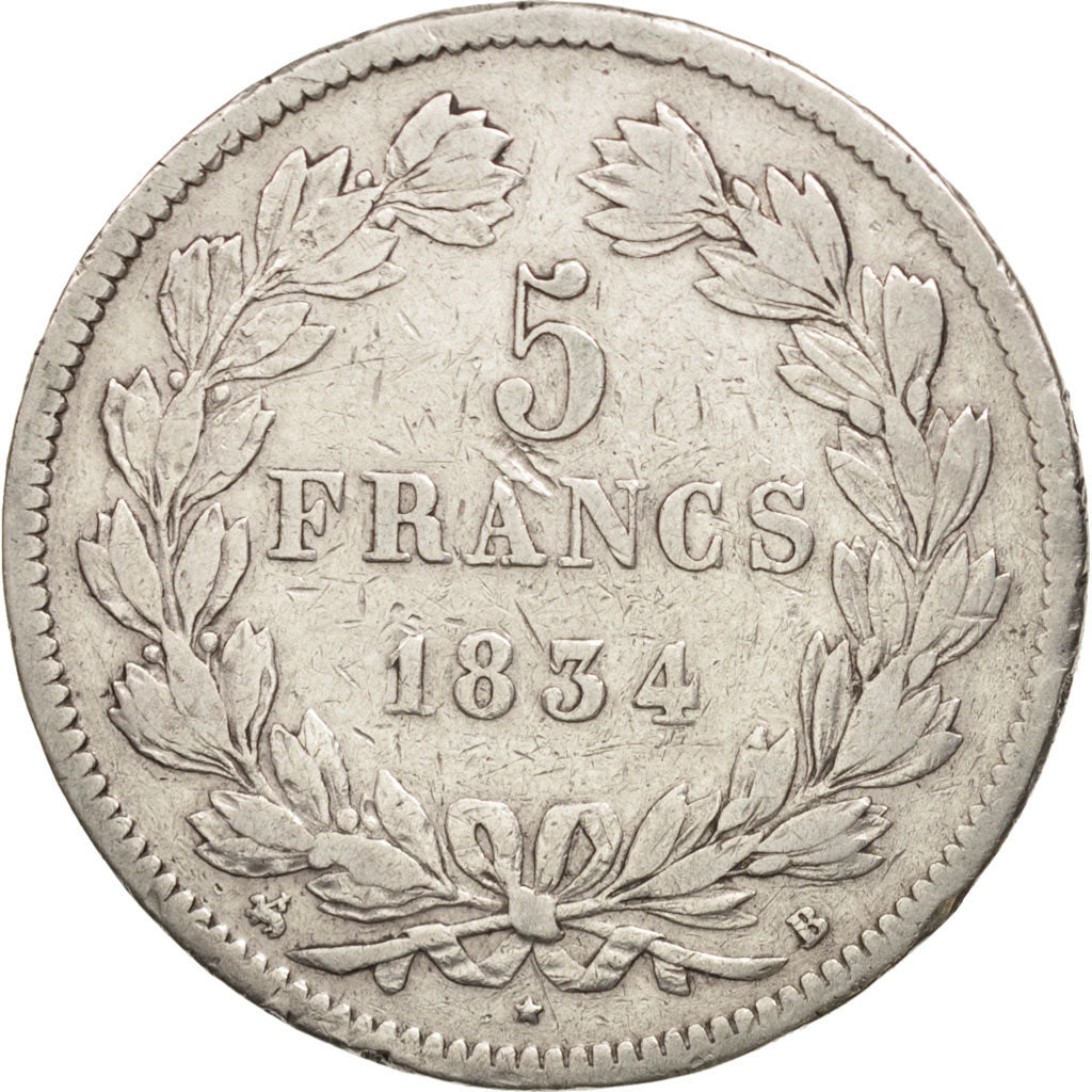 Monnaie, France, Louis-Philippe, 5 Francs, 1834, Rouen, TB+, Argent, KM:749.2