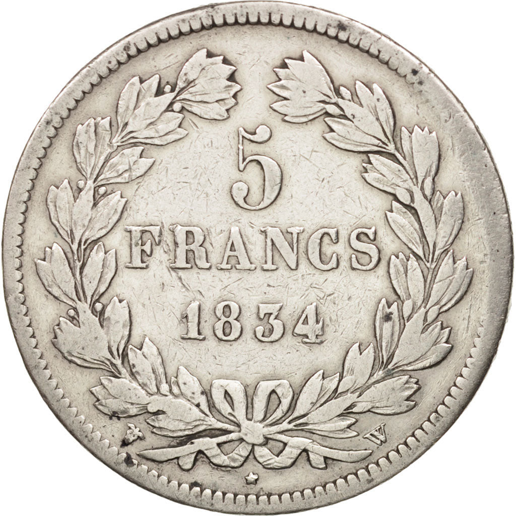 France, Louis-Philippe, 5 Francs, 1834, Lille, VF(20-25), Silver, KM:749.13