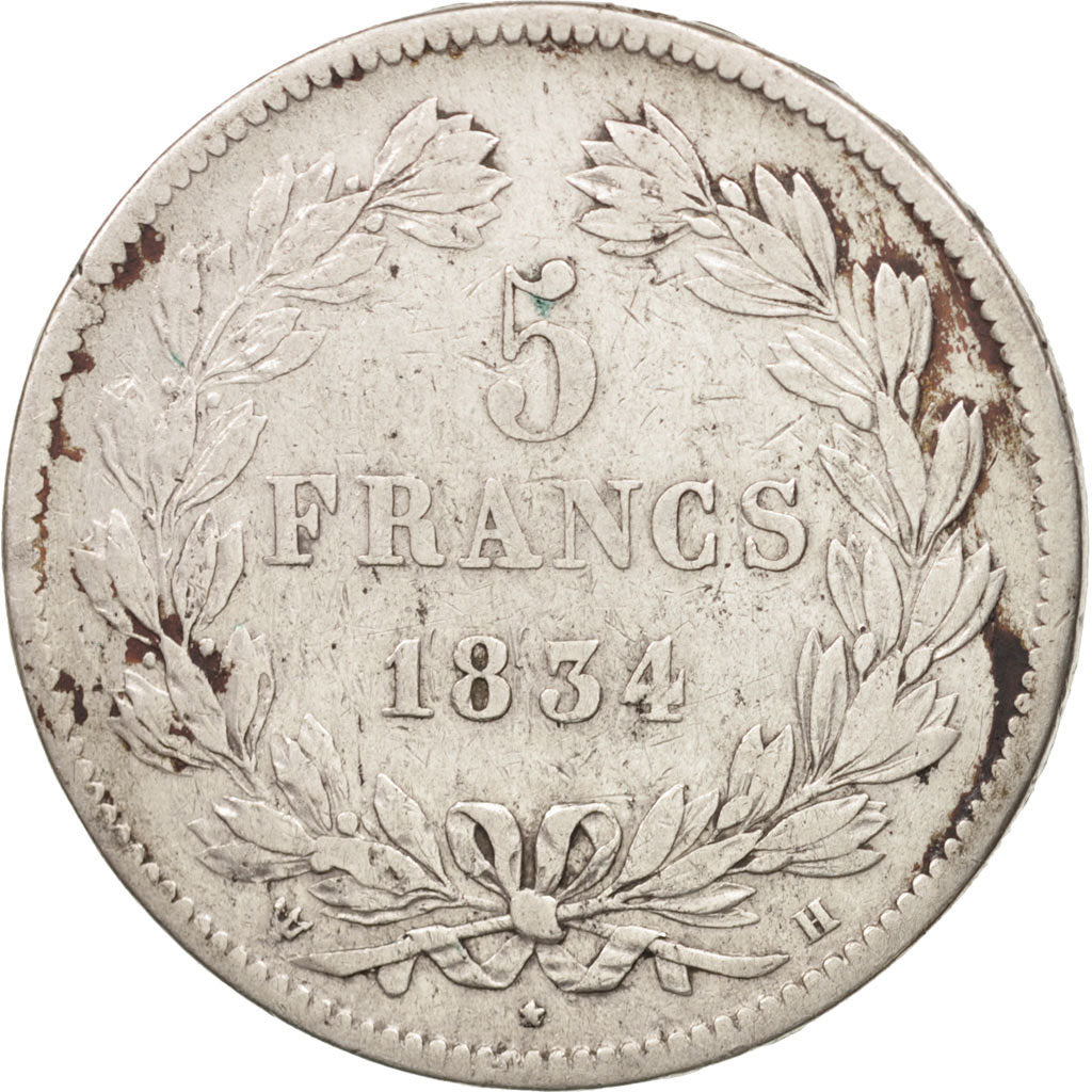 France,Louis-Philippe,5 Francs,1834,La Rochelle,VF(20-25),Silver,KM 749.5