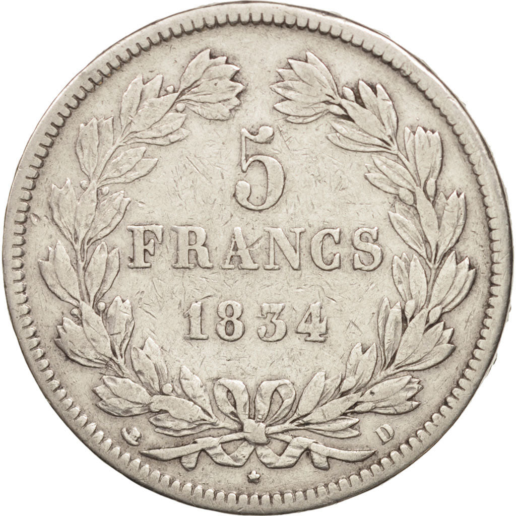 Monnaie, France, Louis-Philippe, 5 Francs, 1834, Lyon, TB+, Argent, KM:749.4
