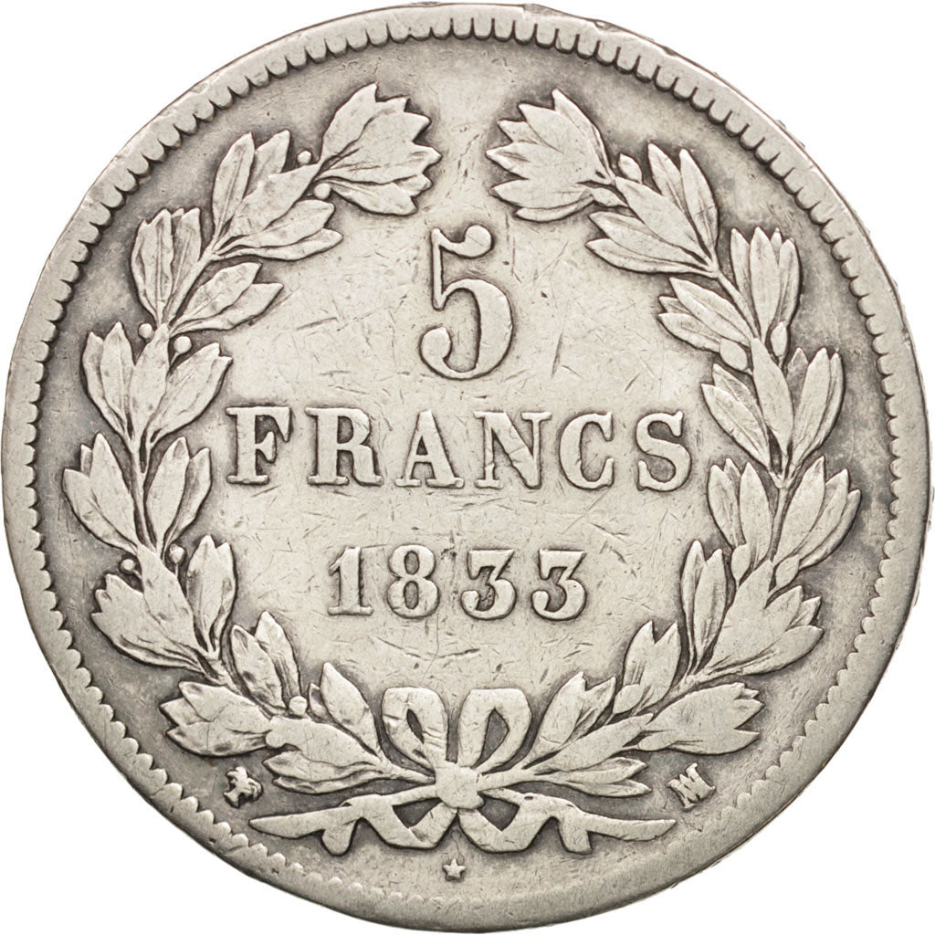 France, Louis-Philippe, 5 Francs, 1833, Marseille, VF(20-25), Silver, KM:749.10