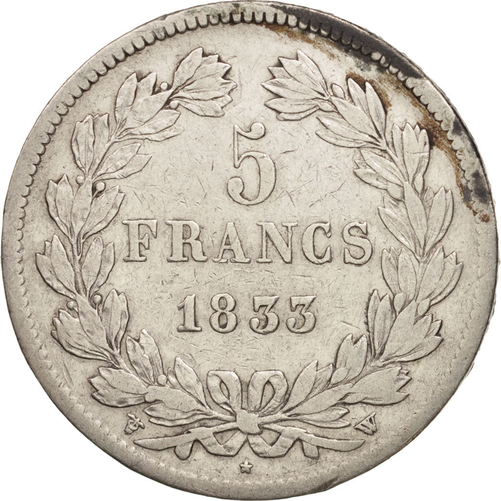 Coin, France, Louis-Philippe, 5 Francs, 1833, Lille, VF(20-25), Silver