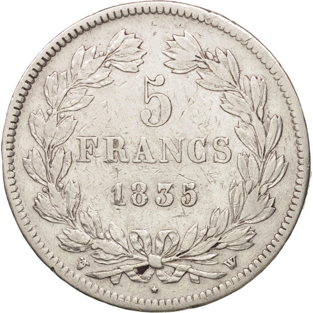 Francia, Louis-Philippe, 5 Francs, 1835, Lille, MB+, Argento, KM:749.13