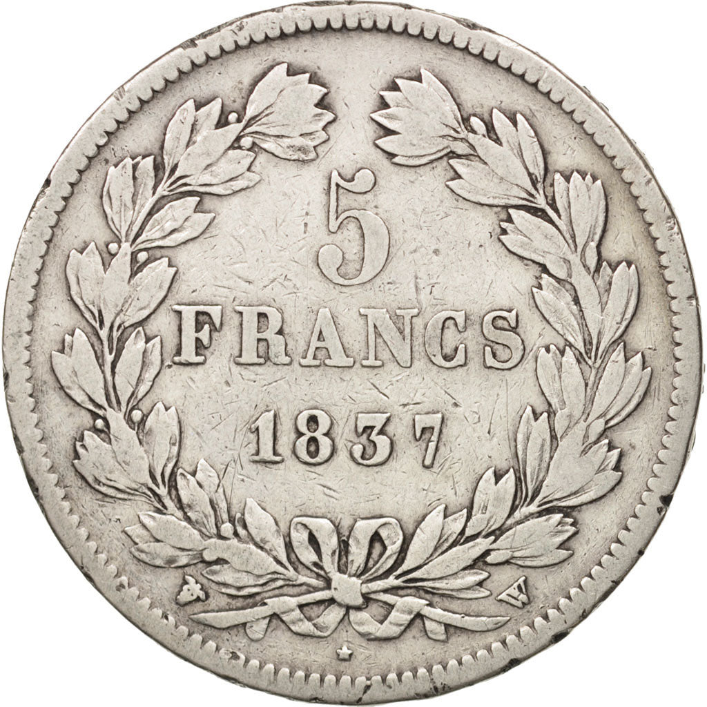 France, Louis-Philippe, 5 Francs, 1837, Lille, VF(20-25), Silver, KM:749.13