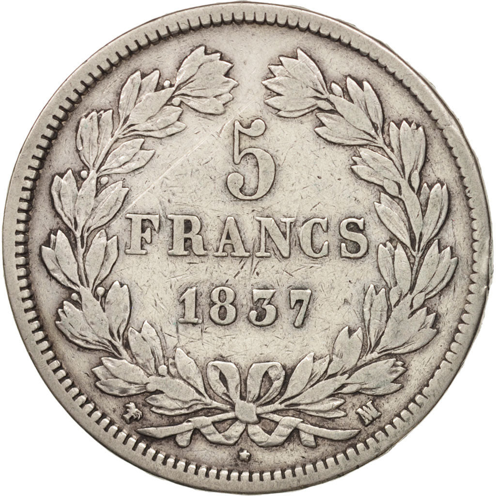 France, Louis-Philippe, 5 Francs, 1837, Marseille, VF(20-25), Silver, KM:749.10