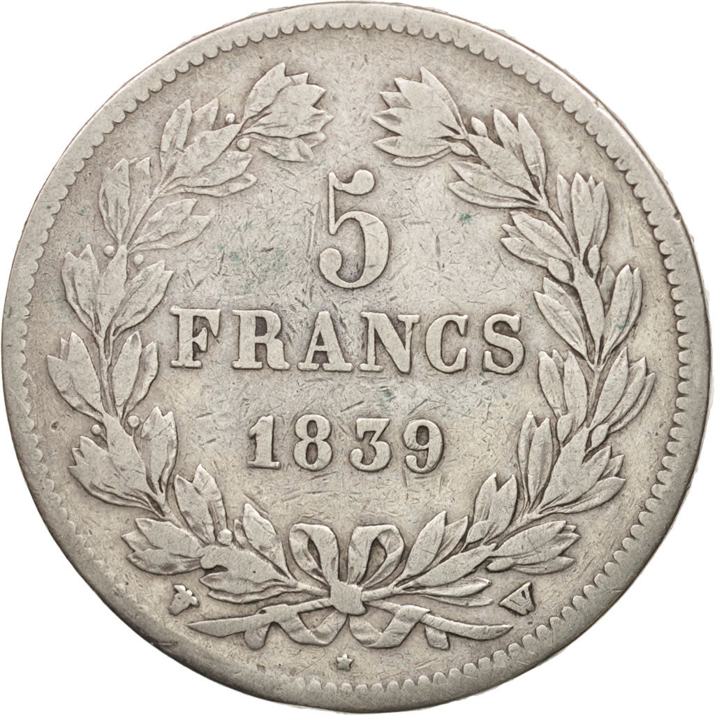 Moneta, Francia, Louis-Philippe, 5 Francs, 1839, Lille, MB, Argento, KM:749.13