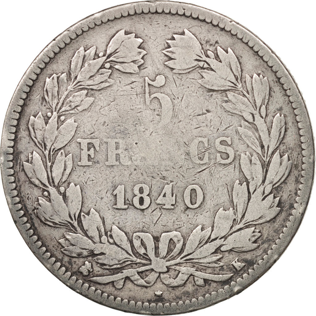 Monnaie, France, Louis-Philippe, 5 Francs, 1840, Bordeaux, TB, Argent, KM:749.7