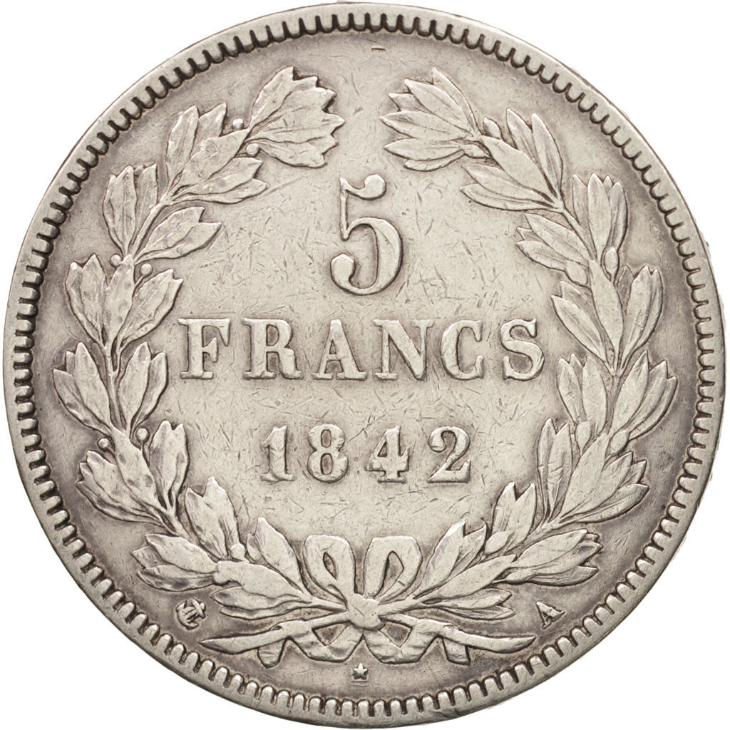 Francia, Louis-Philippe, 5 Francs, 1842, Paris, MBC, Plata, KM:749.1