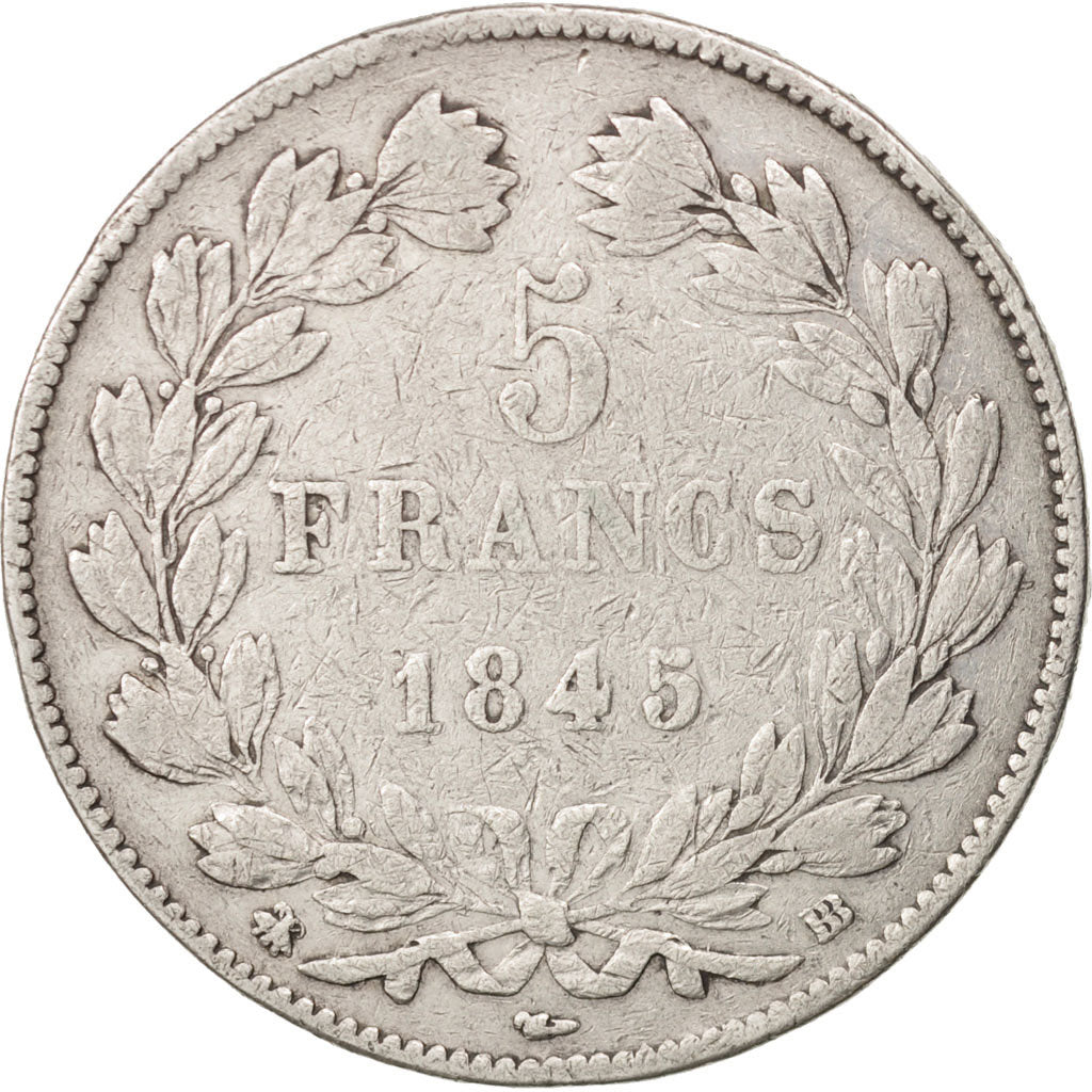 France,Louis-Philippe,5 Francs,1845,Strasbourg,TTB,KM:749.3,Gad 678a