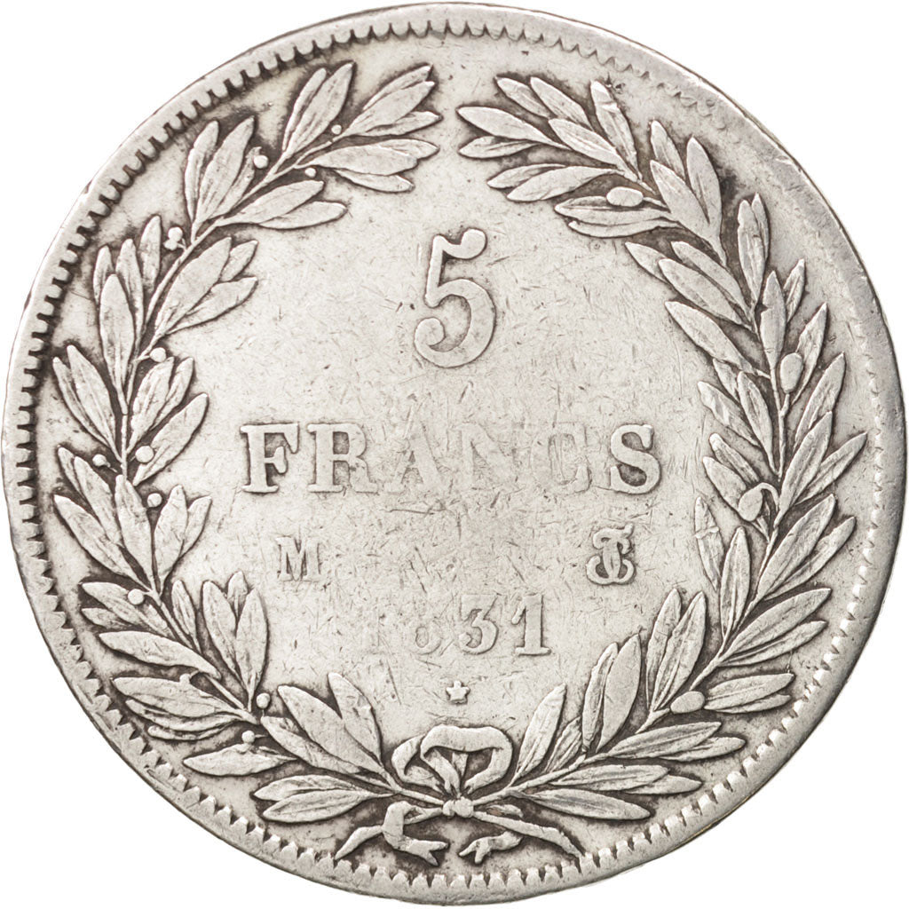 Coin, France, Louis-Philippe, 5 Francs, 1831, Toulouse, VF(30-35), Silver