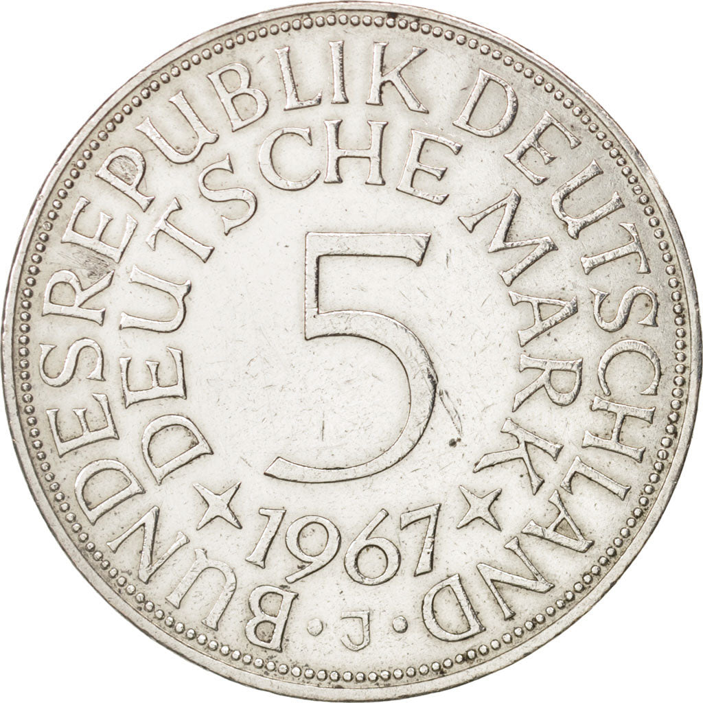 GERMANY - FEDERAL REPUBLIC, 5 Mark, 1967, Hamburg, AU(50-53), Silver, KM:112.1