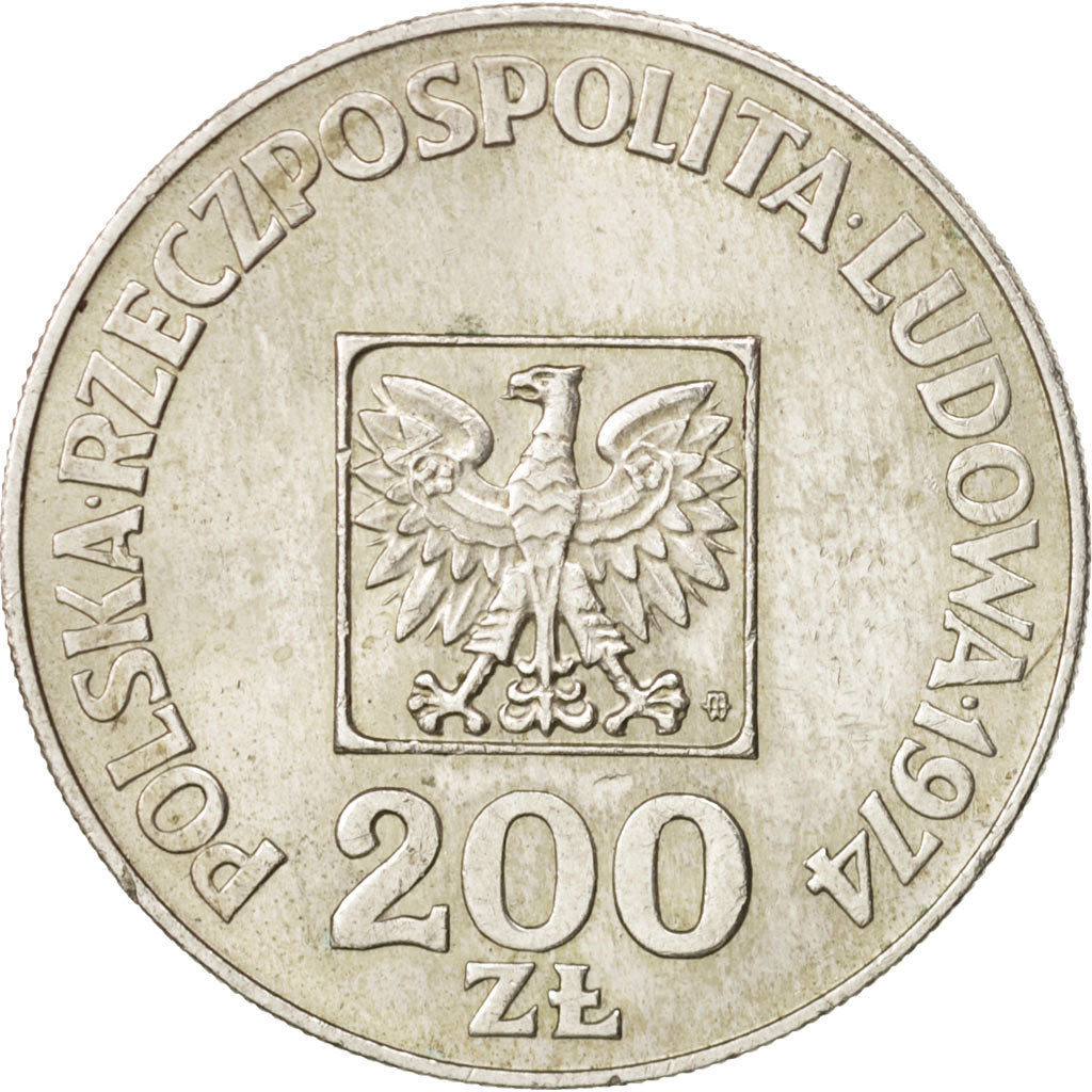 Coin, Poland, 200 Zlotych, 1974, Warsaw, AU(50-53), Silver, KM:72