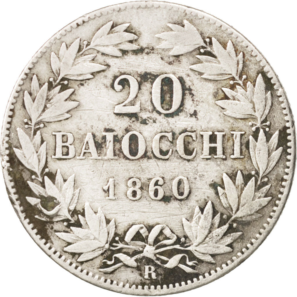 ITALIAN STATES, Pius IX, 20 Baiocchi, 1860, Roma, VF(20-25),KM 1360