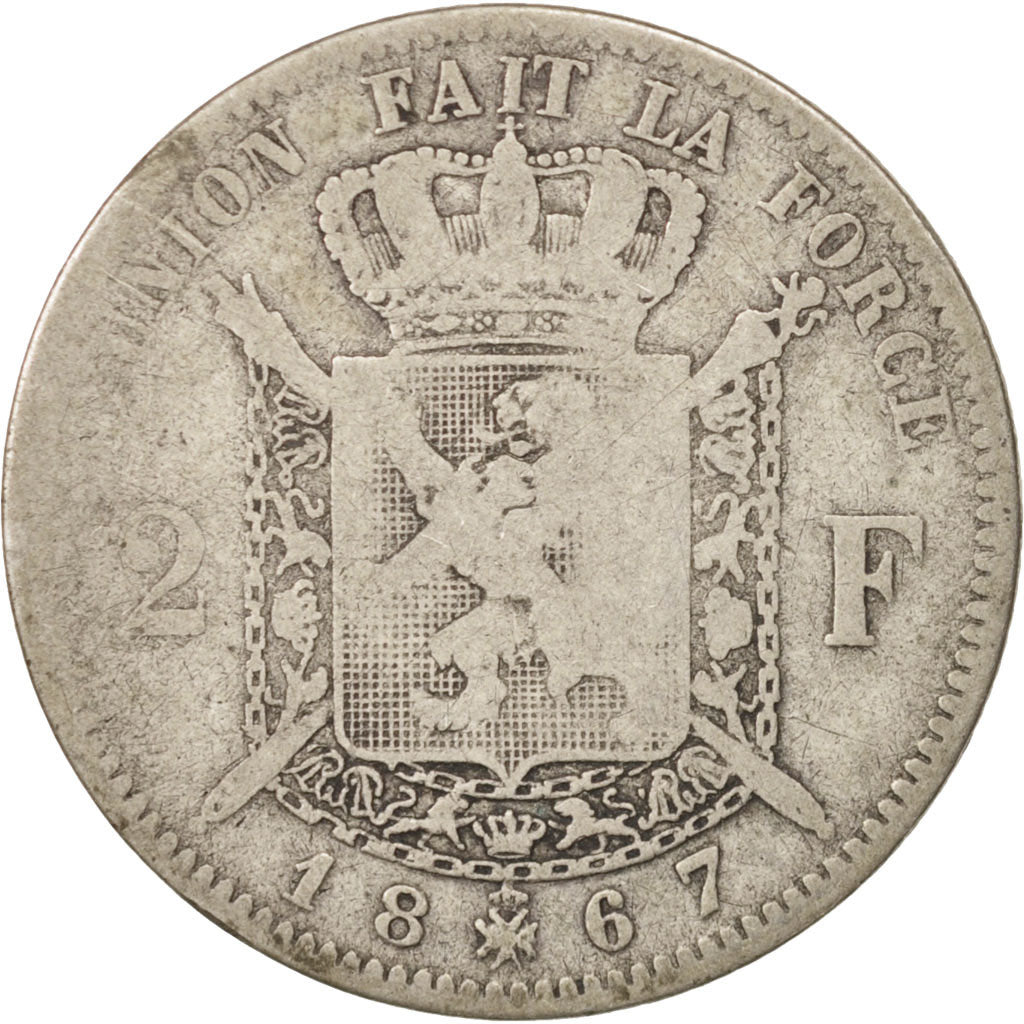 Monnaie, Belgique, Leopold II, 2 Francs, 2 Frank, 1867, B+, Argent, KM:30.1