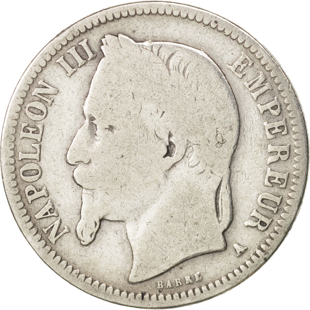 Francia, Franc, 1868, Paris, BC, Plata, KM:806.1, Gadoury:463