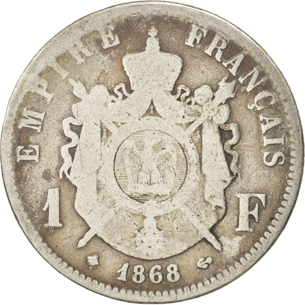 Francia, Franc, 1868, Paris, BC, Plata, KM:806.1, Gadoury:463