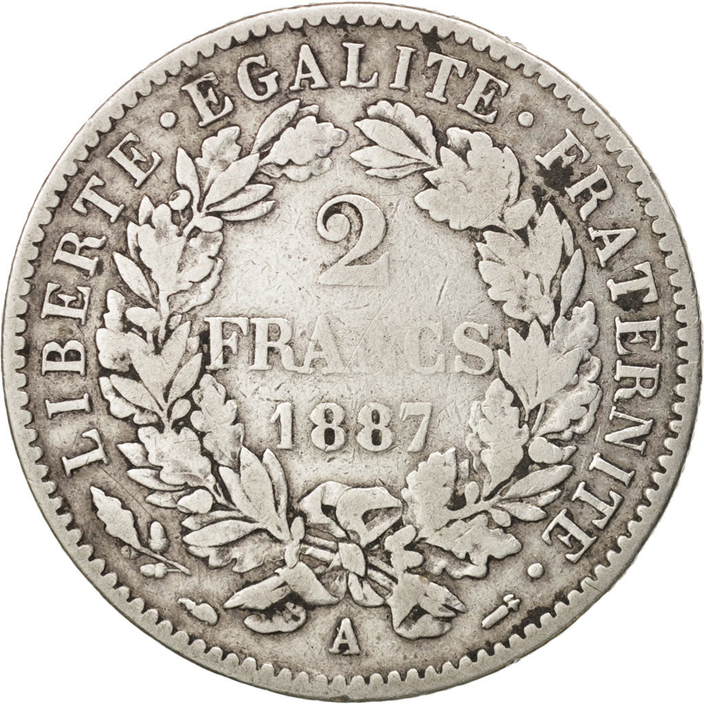 France, Cérès, 2 Francs, 1887, Paris, VF(20-25), Silver, KM:817.1