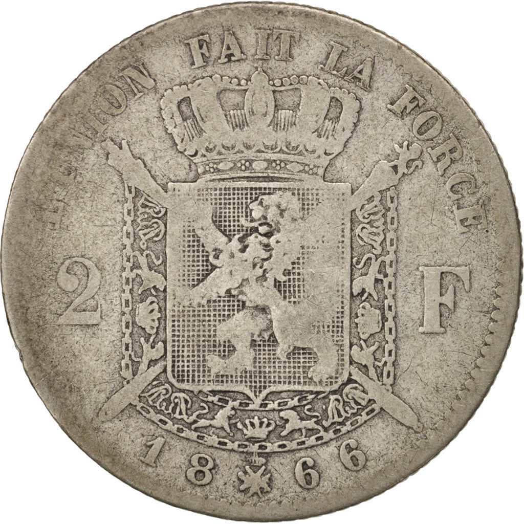 Belgien, Leopold II, 2 Francs, 2 Frank, 1866, SGE+, Silber, KM:30.1