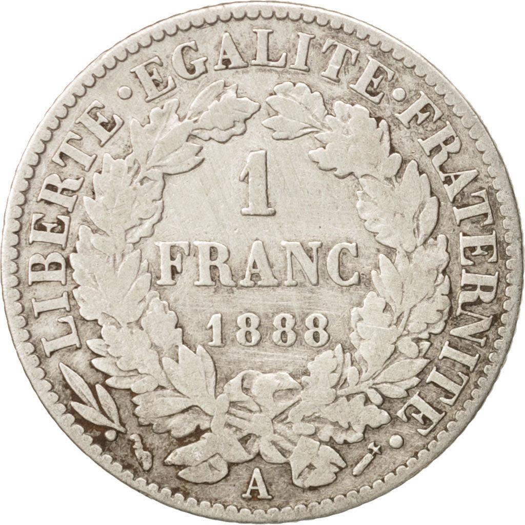Coin, France, Cérès, Franc, 1888, Paris, VF(20-25), Silver, KM:822.1