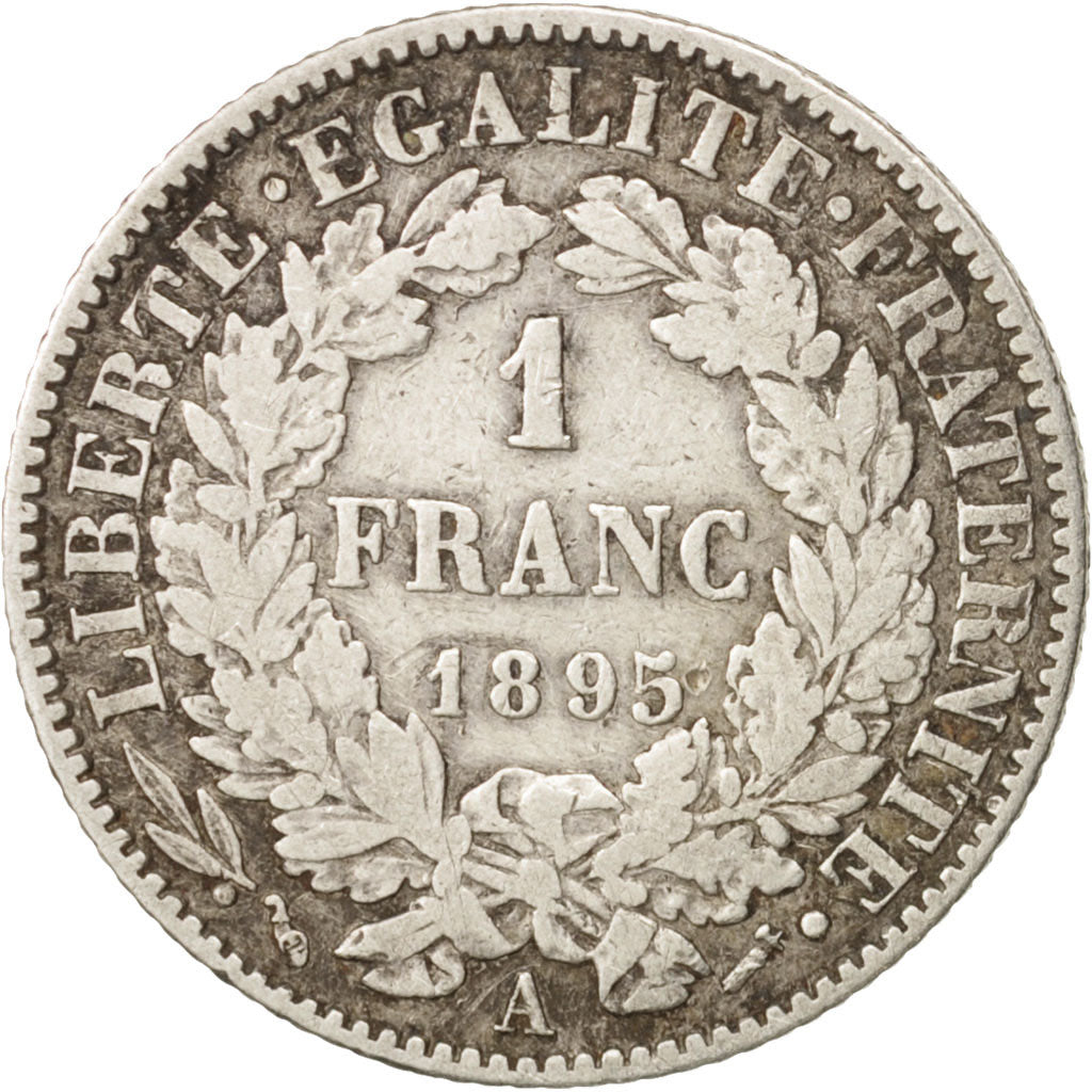 France, Cérès, Franc, 1895, Paris, VF(30-35), Silver, KM:822.1, Gadoury:465a