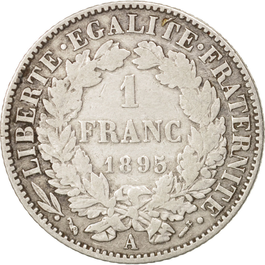 France, Cérès, Franc, 1895, Paris, VF(30-35), Silver, KM:822.1, Gadoury:465a