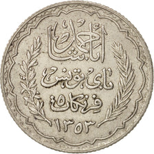 Tunisia, Ahmad Pasha Bey, 5 Francs, 1934, Paris, EF(40-45), Silver, KM:261