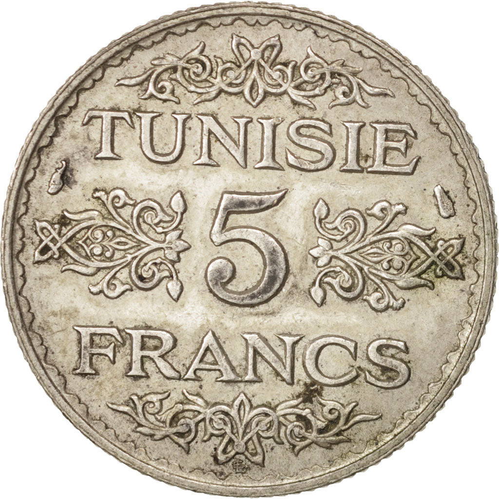 Tunisia, Ahmad Pasha Bey, 5 Francs, 1934, Paris, EF(40-45), Silver, KM:261