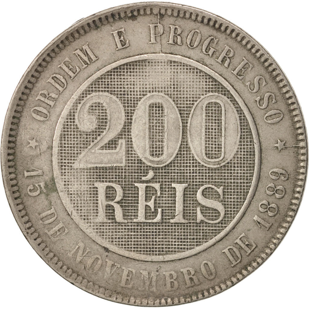 Brazil, 200 Reis, 1889, EF(40-45), Copper-nickel, KM:493