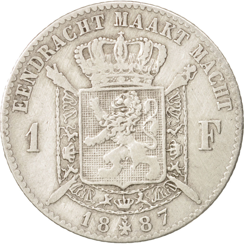 Belgium, Leopold II, Franc, 1887, VF(20-25), Silver, KM:29.1