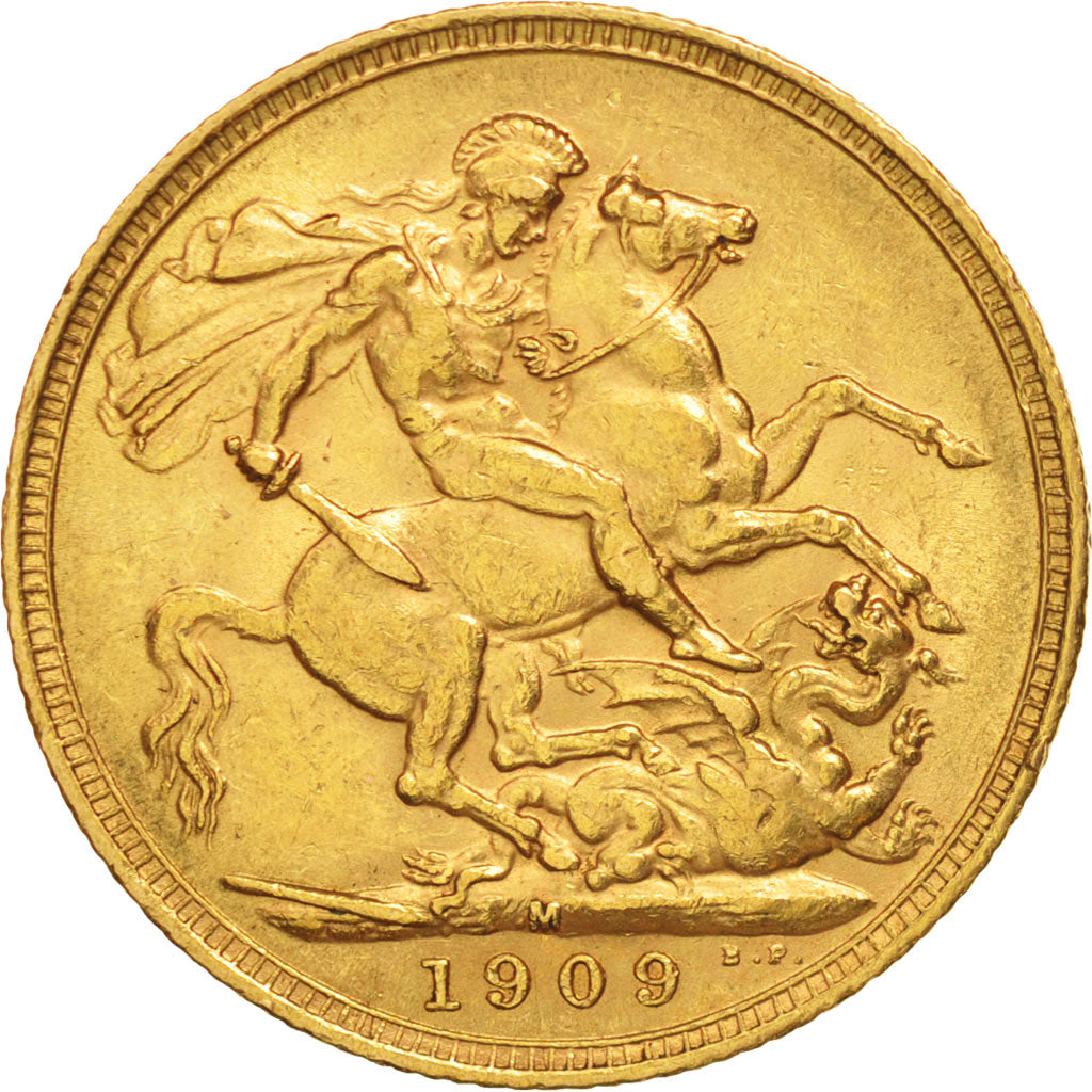 Australia, Edward VII, Sovereign, 1909, Melbourne, BB+, Oro, KM:15