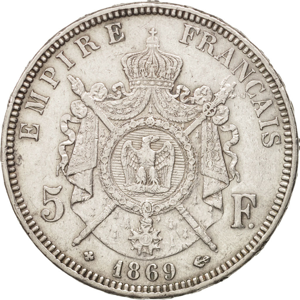 France, Napoléon III, 5 Francs, 1869, Strasbourg, EF(40-45), Silver, KM:799.2