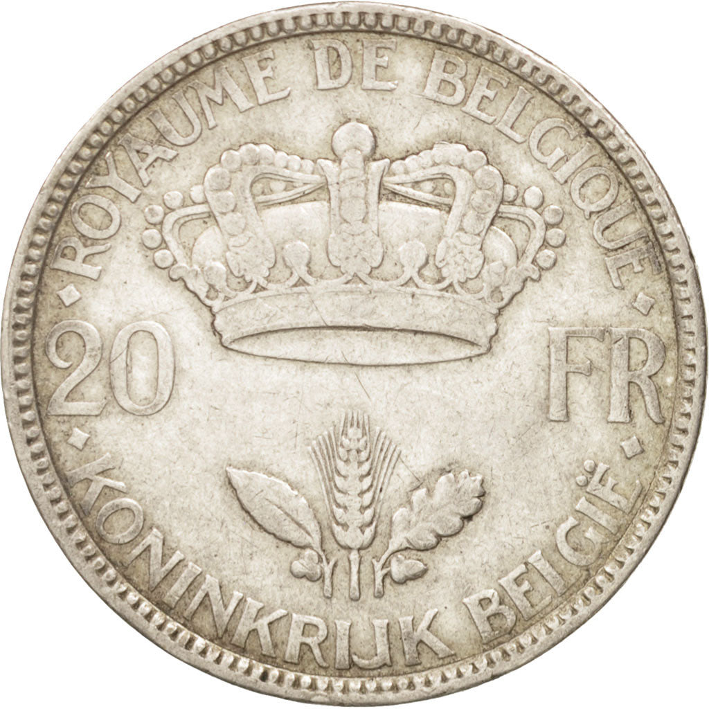 Coin, Belgium, 20 Francs, 20 Frank, 1935, EF(40-45), Silver, KM:105