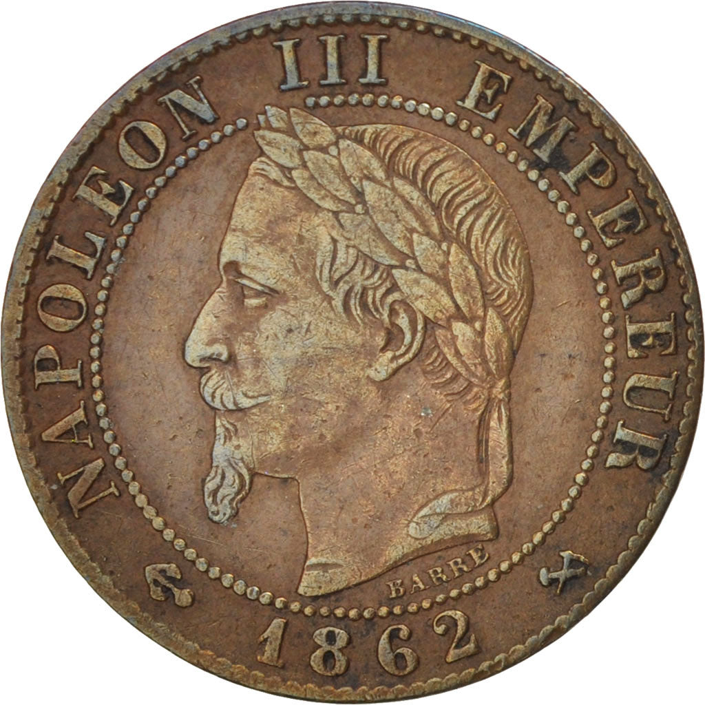 France,Napoleon III,Centime,1862,Bordeaux,VF(30-35),Bronze,KM 795.3