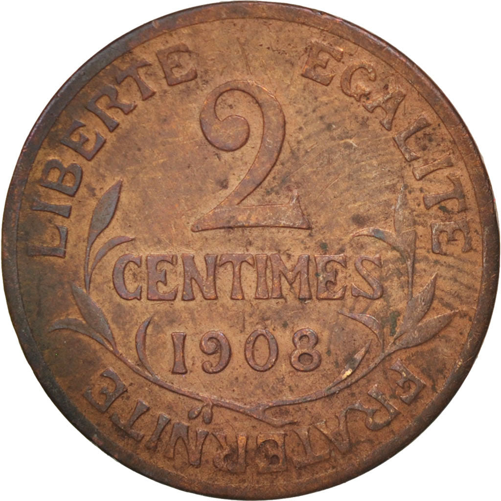 France, Dupuis, 2 Centimes, 1908, Paris, VF(30-35), Bronze, KM:841, Gadoury:107