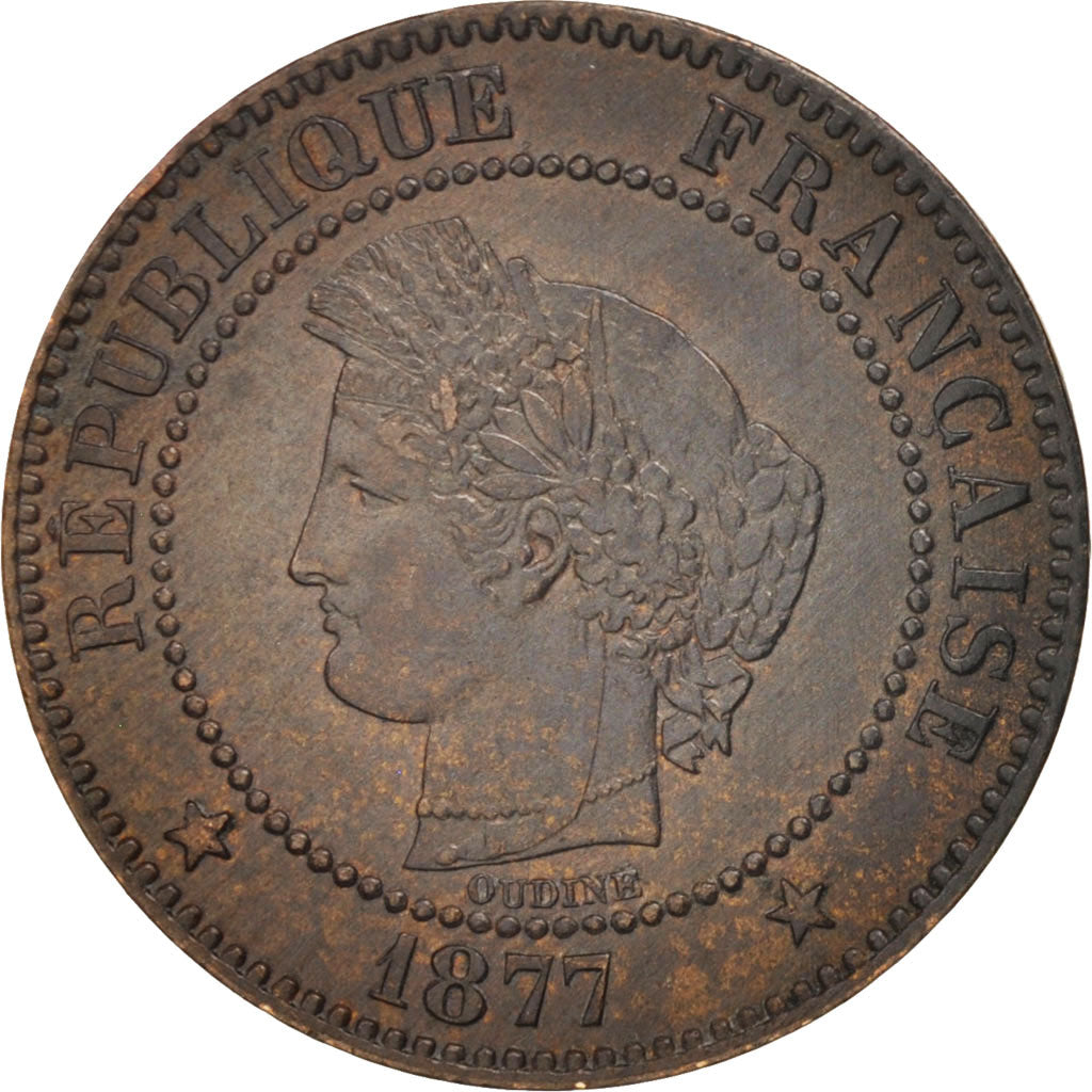 France, Cérès, 2 Centimes, 1877, Paris, EF(40-45), Bronze, KM:827.1