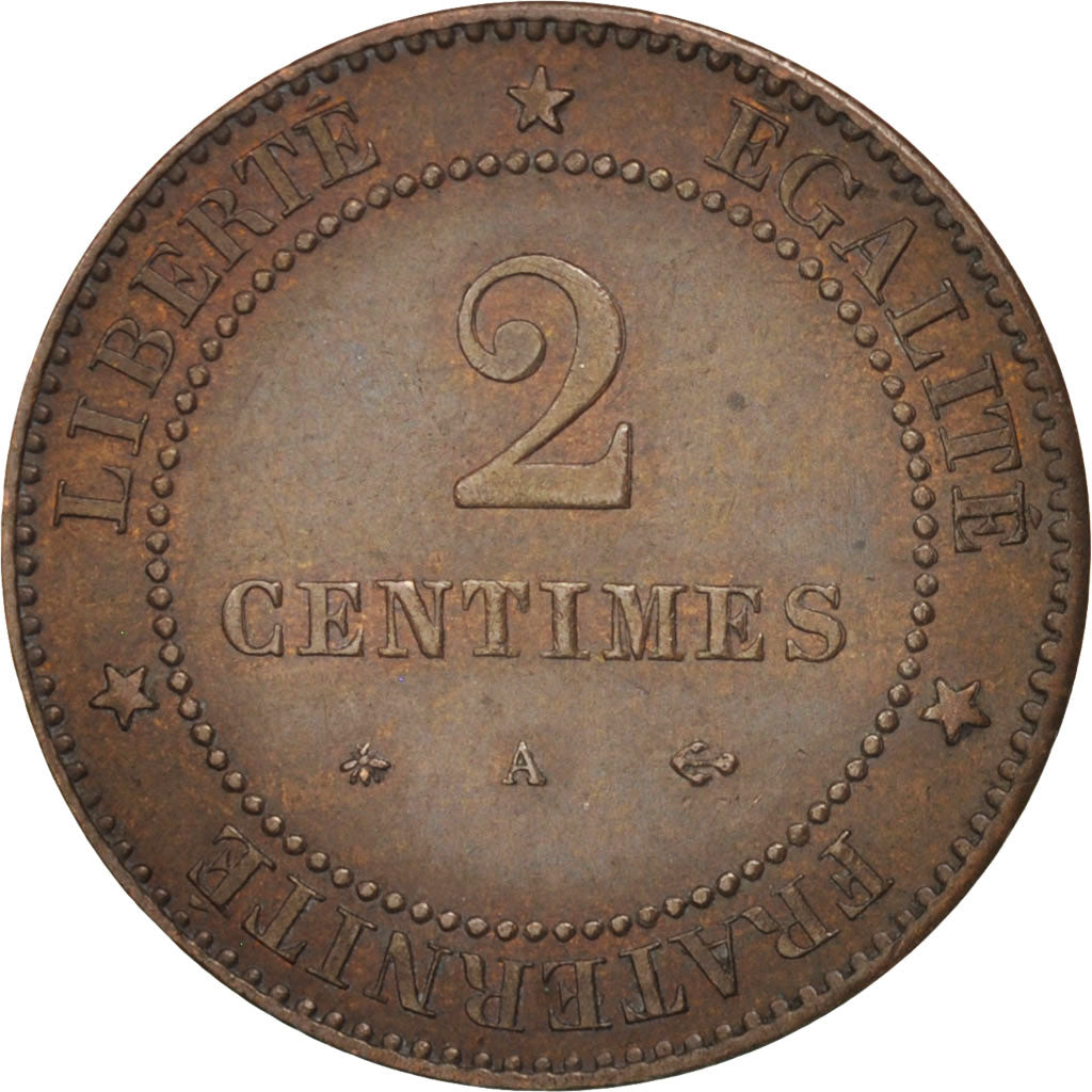France, Cérès, 2 Centimes, 1877, Paris, EF(40-45), Bronze, KM:827.1