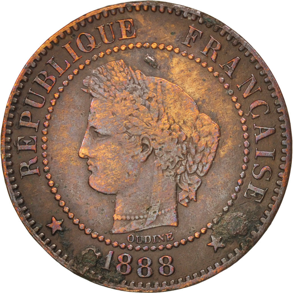 France, Cérès, 2 Centimes, 1888, Paris, VF(30-35), Bronze, KM:827.1