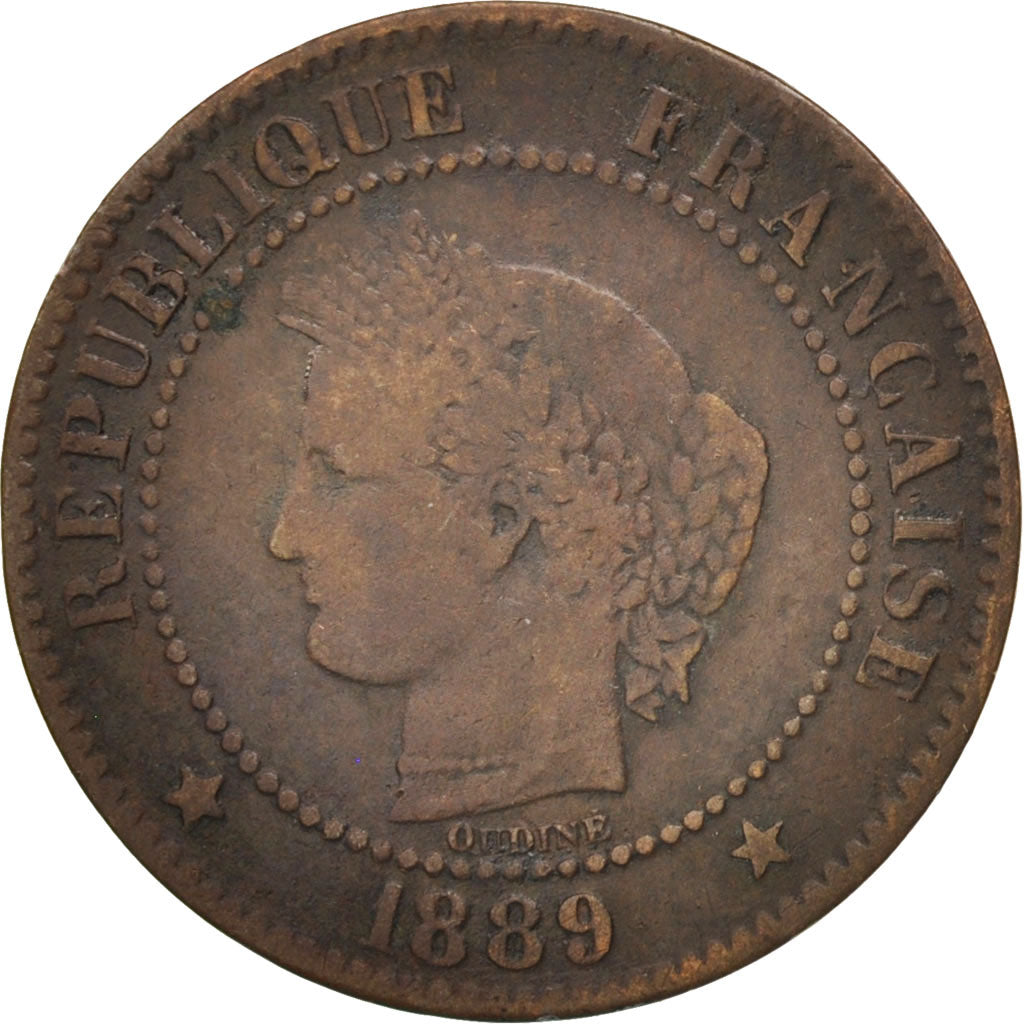 France, Cérès, 2 Centimes, 1889, Paris, VF(20-25), Bronze, KM:827.1