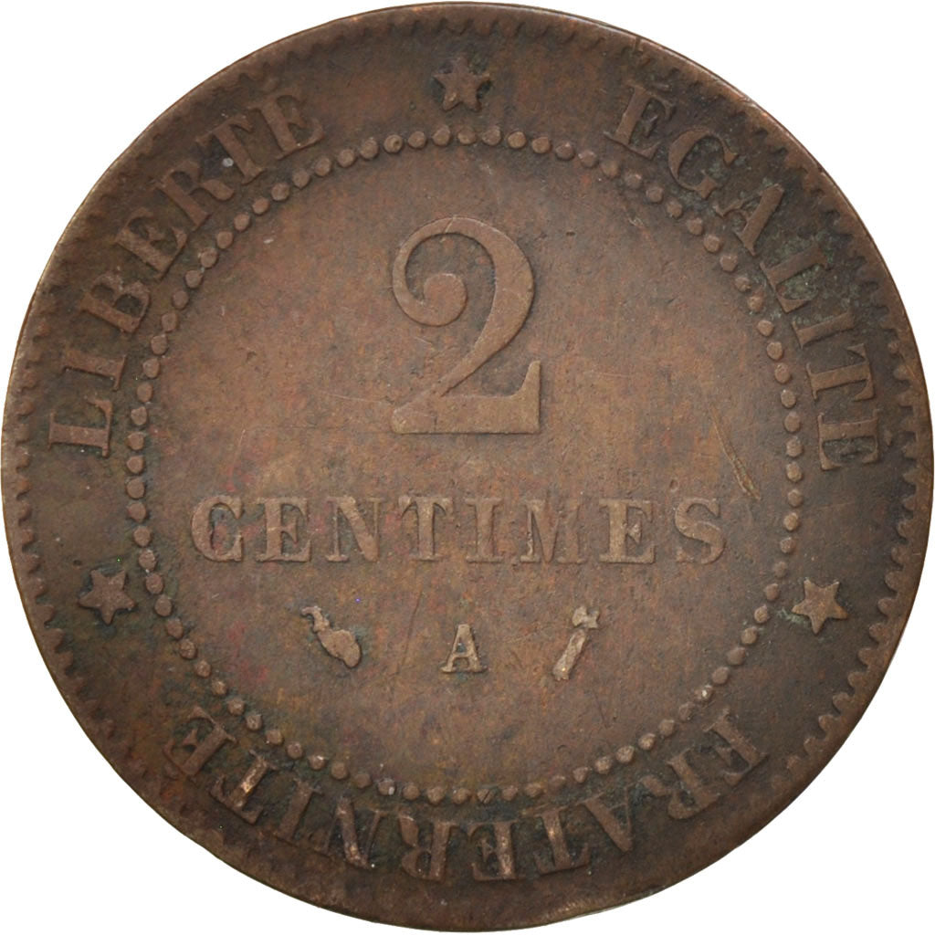 France, Cérès, 2 Centimes, 1889, Paris, VF(20-25), Bronze, KM:827.1